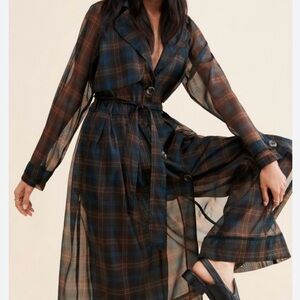 Anthropologie Plaid, Sheer Trench Coat, xs